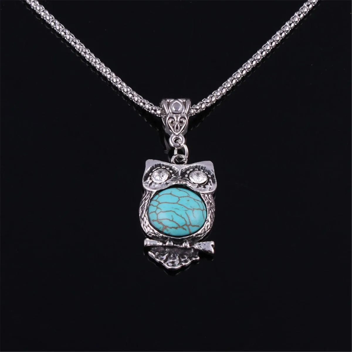 Turquoise & Cubic Zirconia Owl Pendant Necklace
