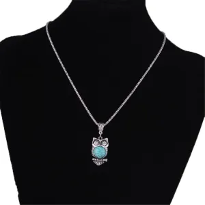 Turquoise & Cubic Zirconia Owl Pendant Necklace