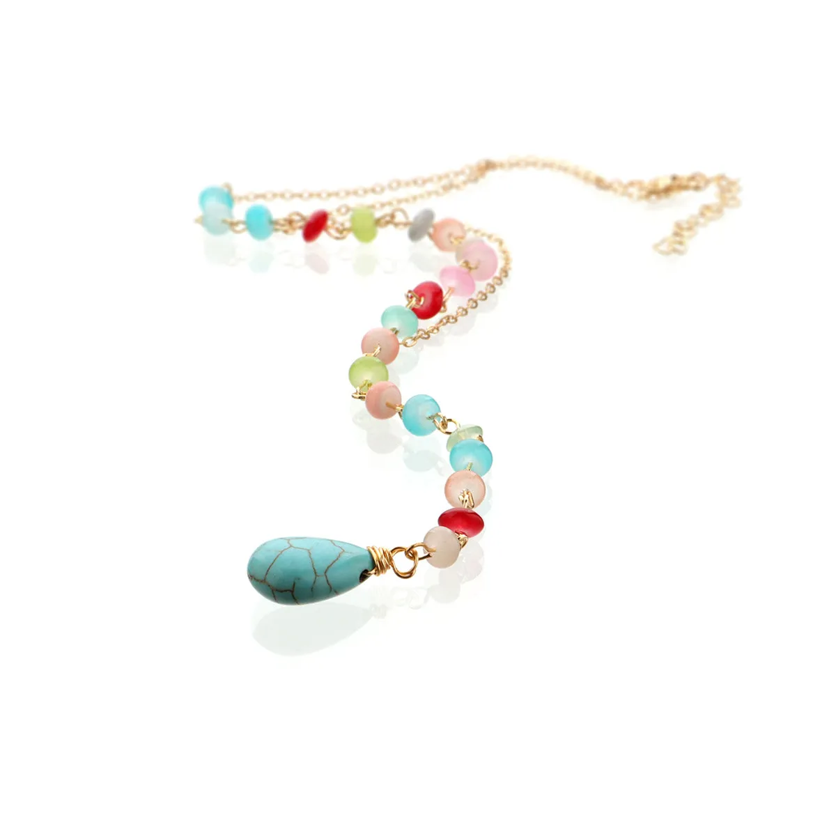 Turquoise & Multicolor Acrylic 18K Gold-Plated Bead Drop Necklace