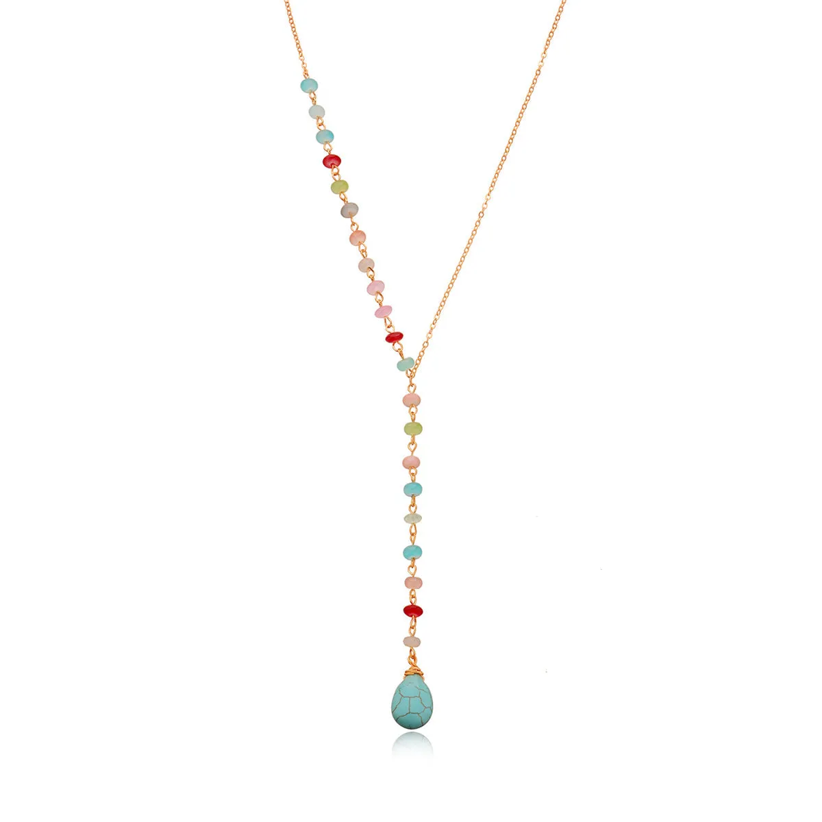 Turquoise & Multicolor Acrylic 18K Gold-Plated Bead Drop Necklace