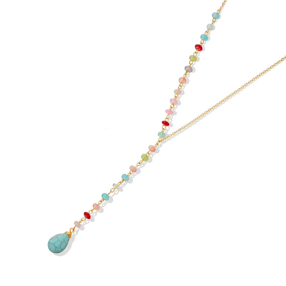 Turquoise & Multicolor Acrylic 18K Gold-Plated Bead Drop Necklace