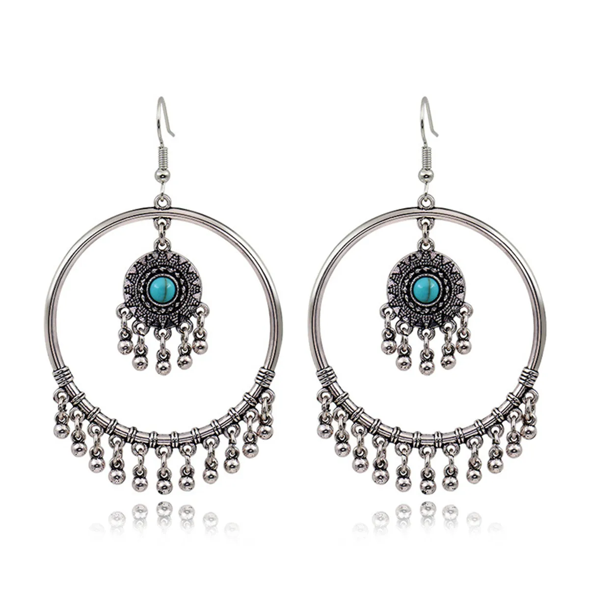 Turquoise & Silver-Plated Tassel Drop Earrings