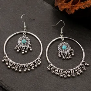 Turquoise & Silver-Plated Tassel Drop Earrings
