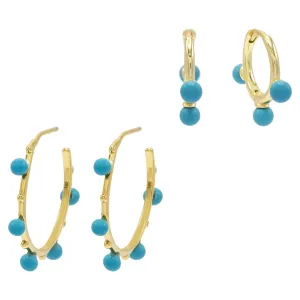 Turquoise Huggie X Hoop Earring Combo Set