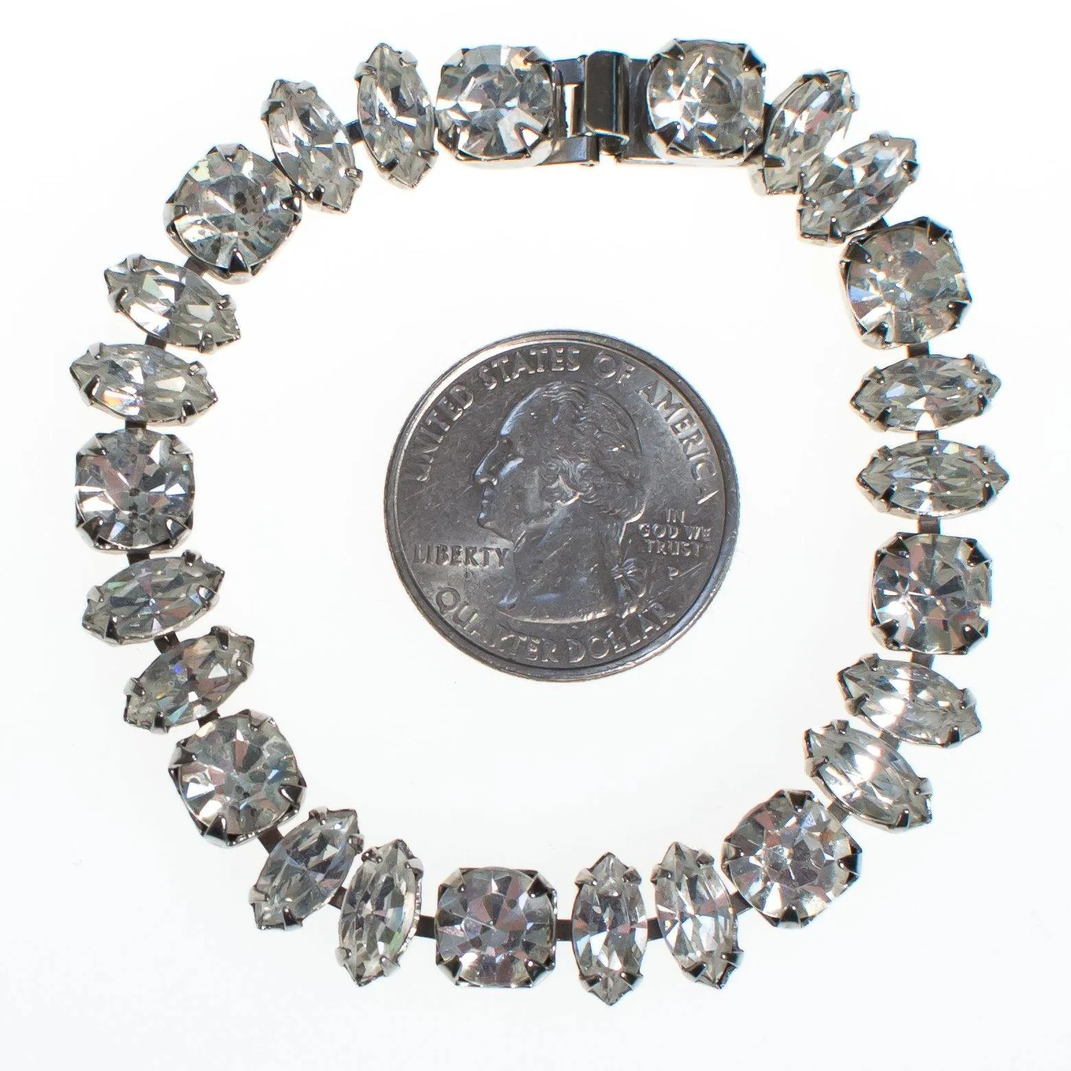 Vintage Art Deco Clear Diamond Look Rhinestone Line Style Bracelet Set In Silver Tone