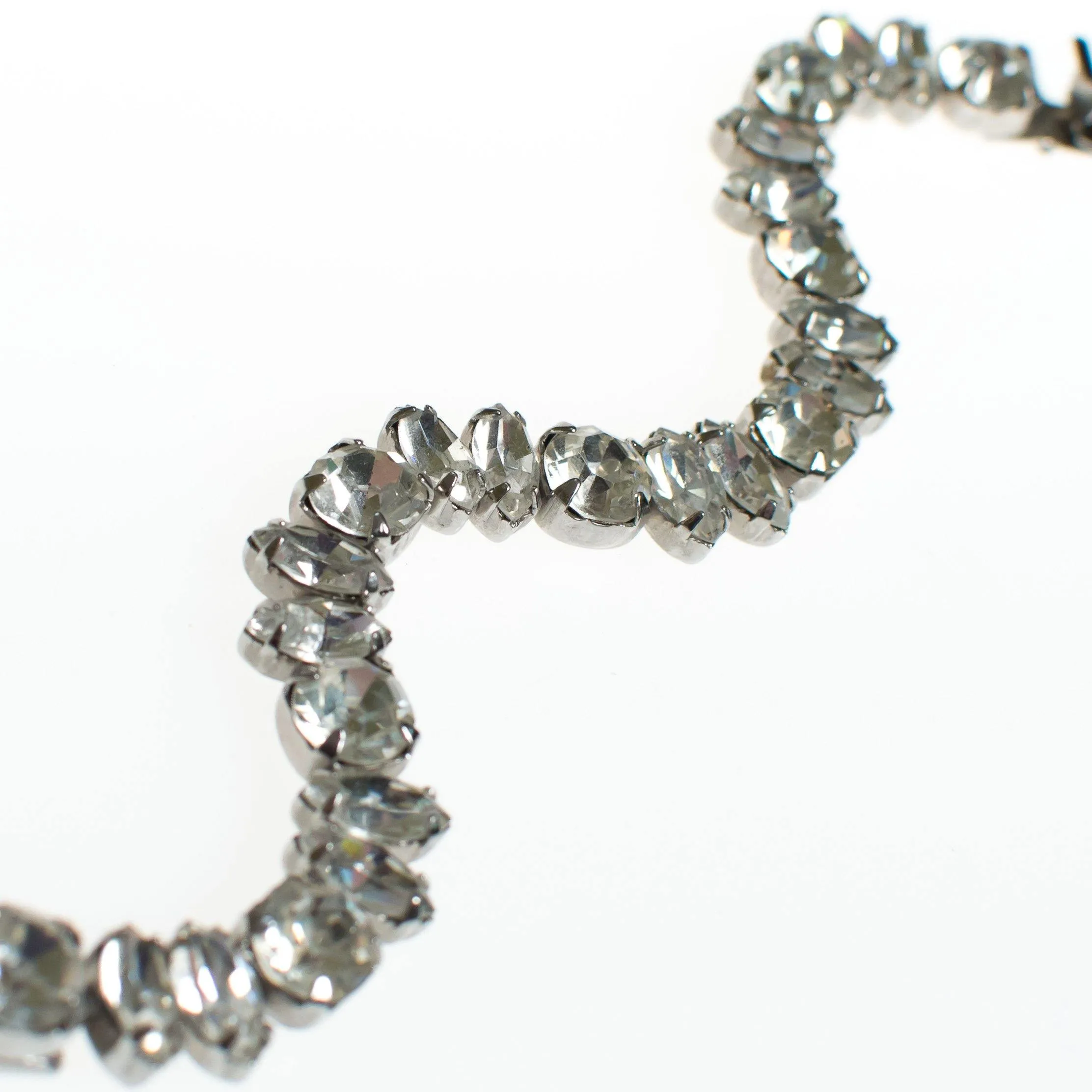 Vintage Art Deco Clear Diamond Look Rhinestone Line Style Bracelet Set In Silver Tone