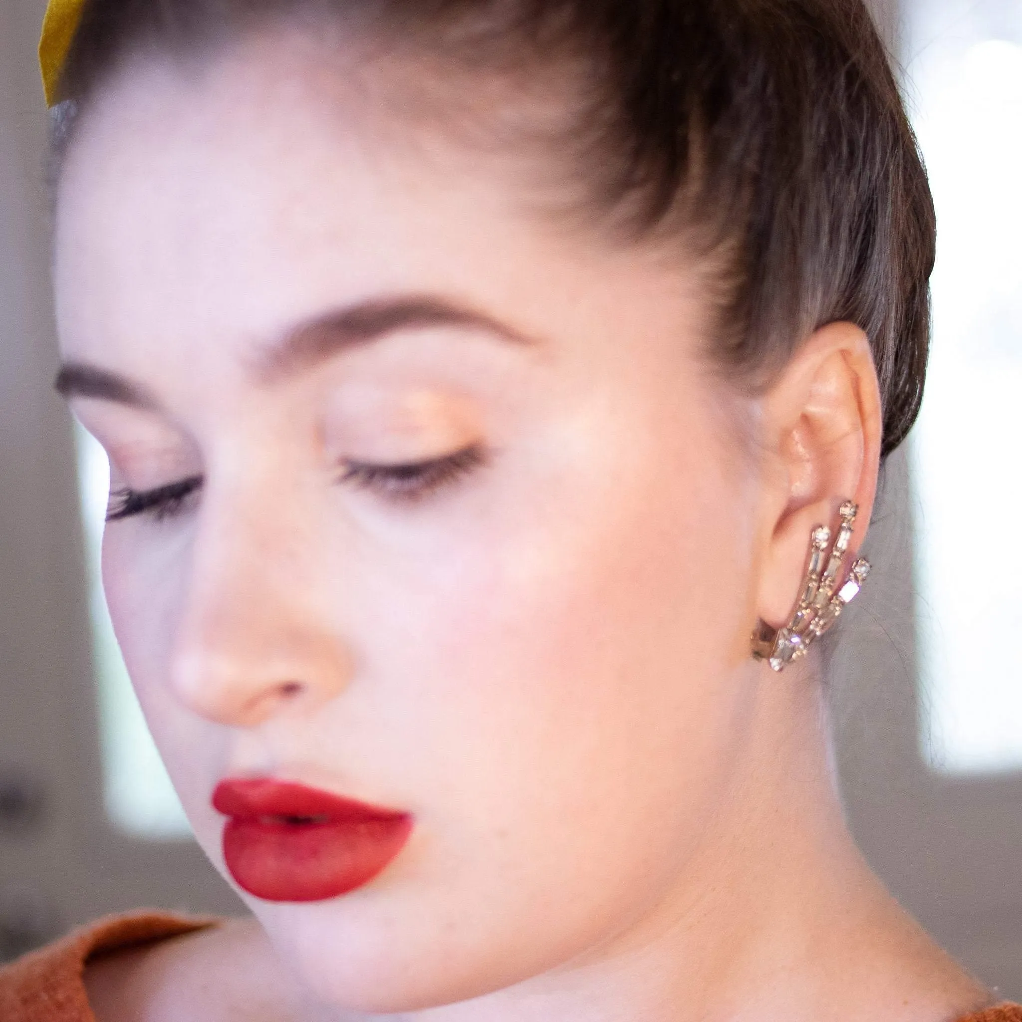 Vintage Art Deco Era Diamante Spray Style Firework Earrings