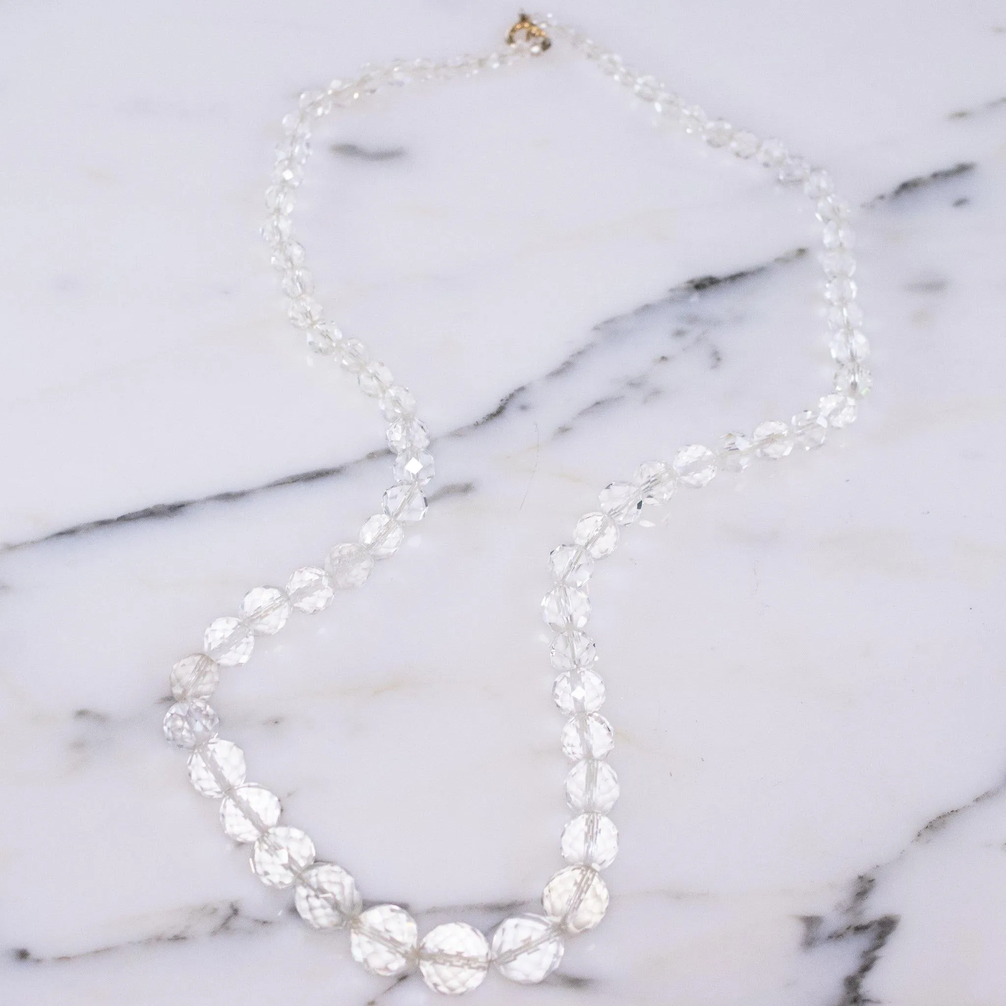 Vintage Art Deco Faceted Rock Crystal Beaded Necklace