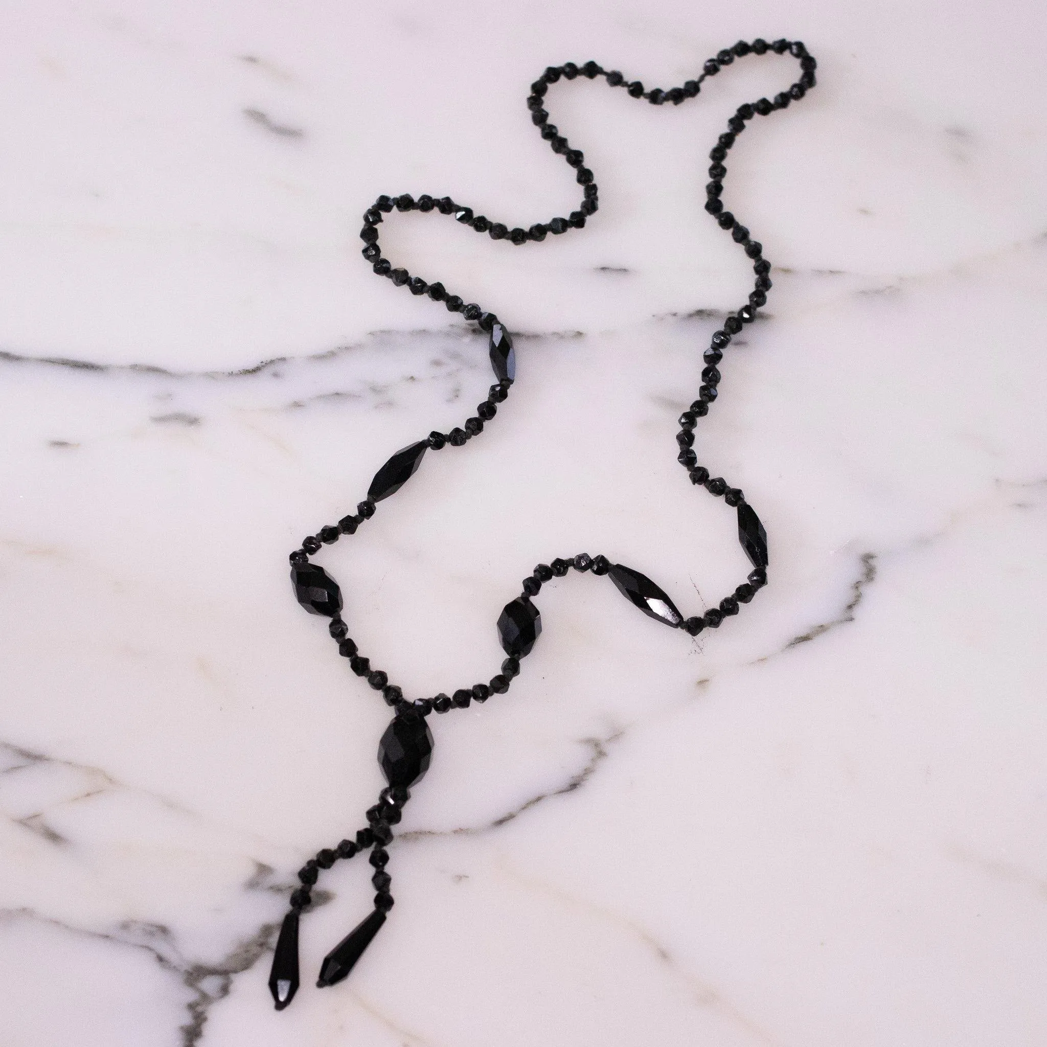 Vintage Art Deco Jet Glass Tassel Necklace