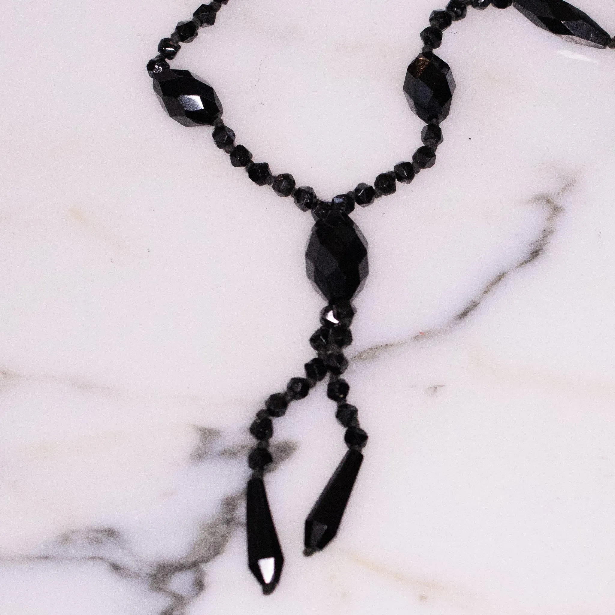 Vintage Art Deco Jet Glass Tassel Necklace
