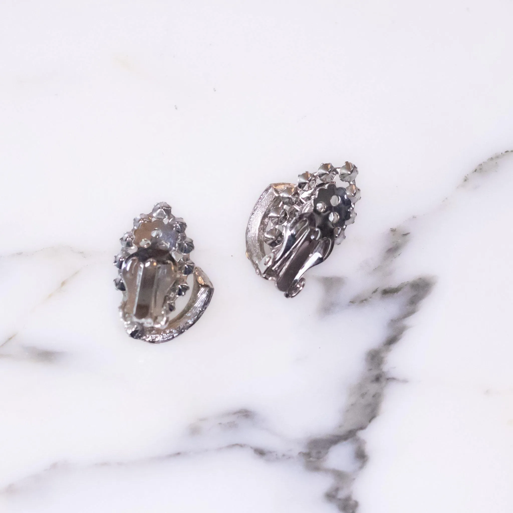 Vintage Art Deco Marquise and Brilliant Rhinestone Statement Earrings