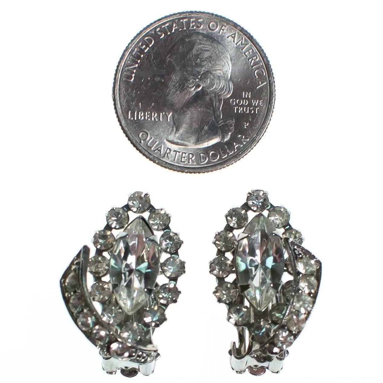 Vintage Art Deco Marquise and Brilliant Rhinestone Statement Earrings