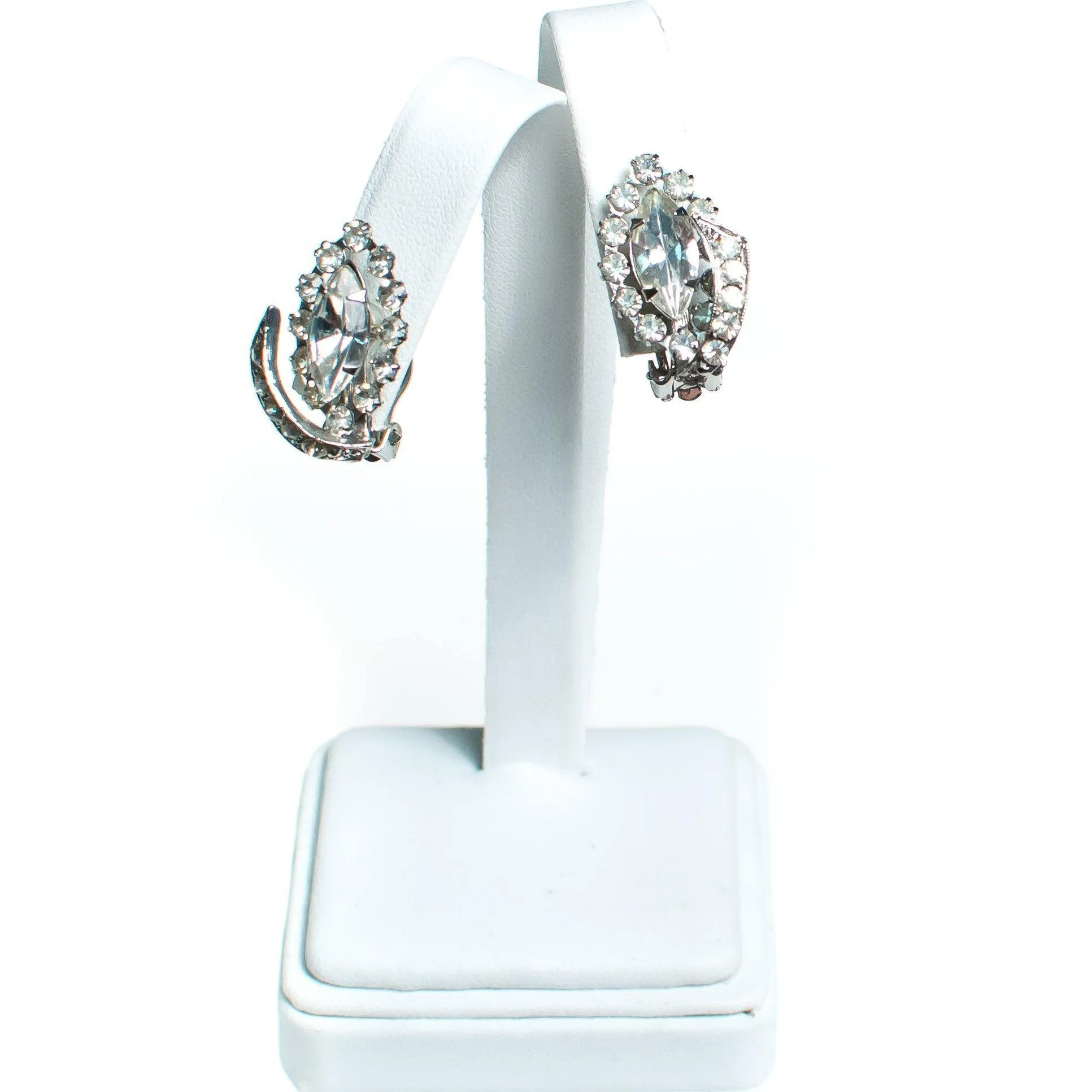 Vintage Art Deco Marquise and Brilliant Rhinestone Statement Earrings