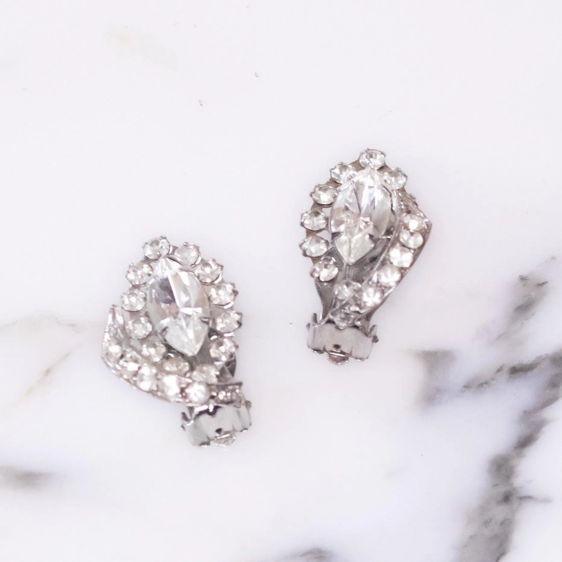 Vintage Art Deco Marquise and Brilliant Rhinestone Statement Earrings