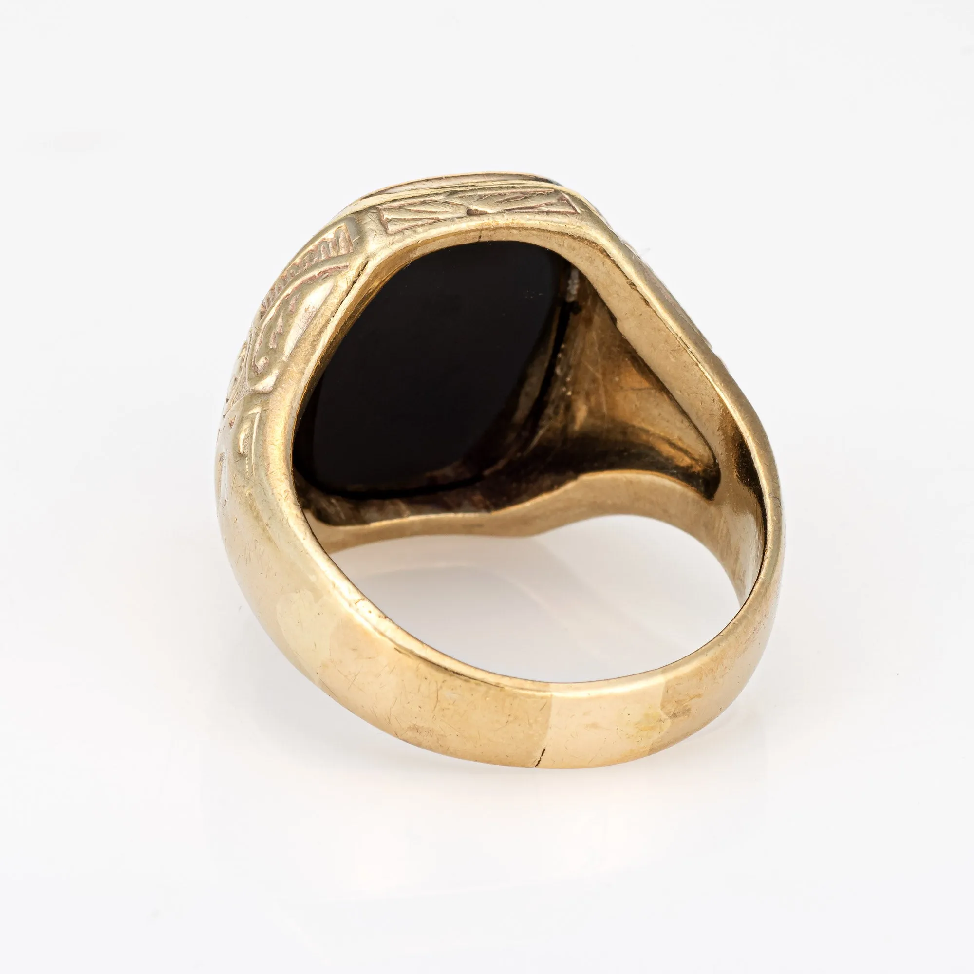 Vintage Art Deco Ring Inlaid Onyx Men's 14k Yellow Gold Sz 9.5 Square Signet