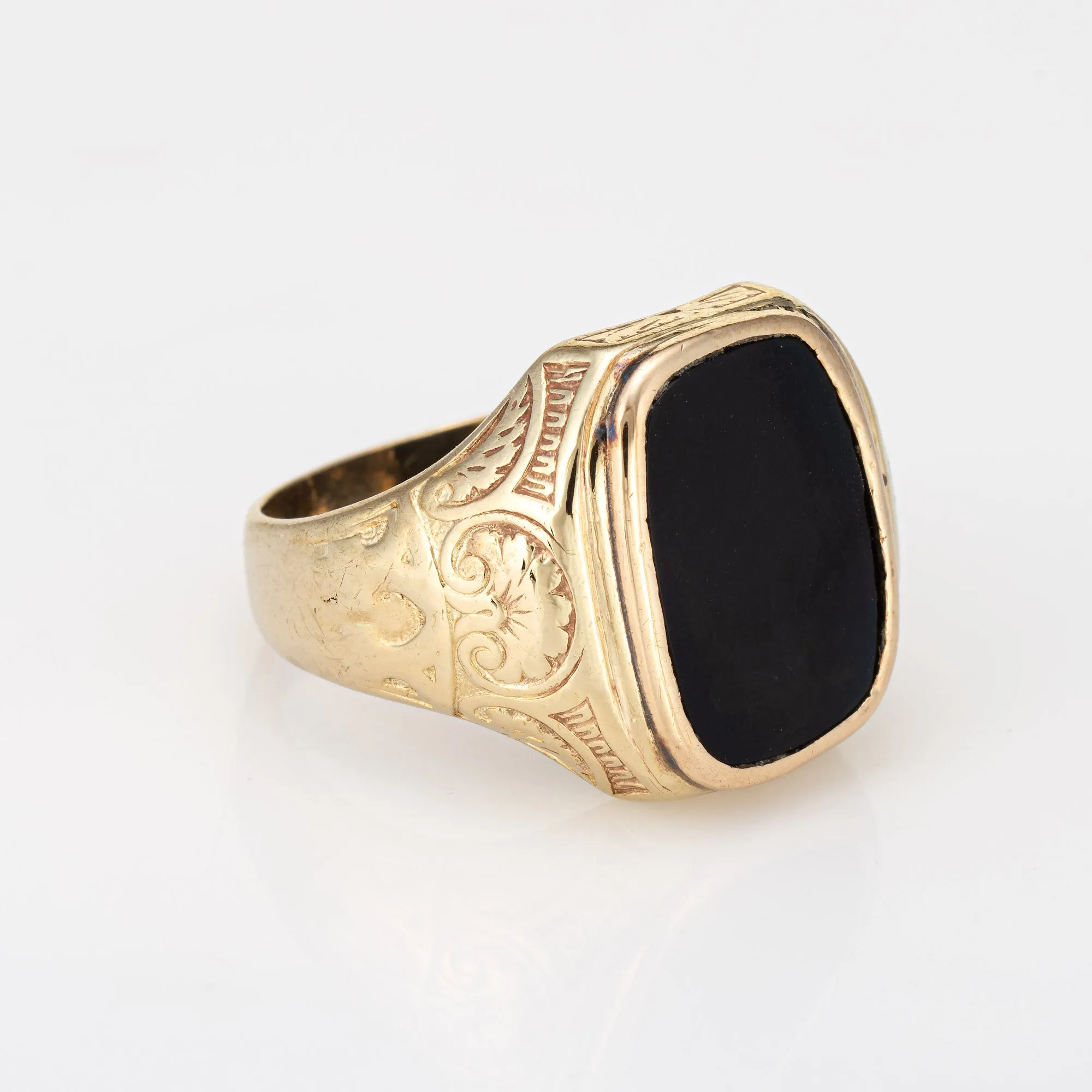 Vintage Art Deco Ring Inlaid Onyx Men's 14k Yellow Gold Sz 9.5 Square Signet