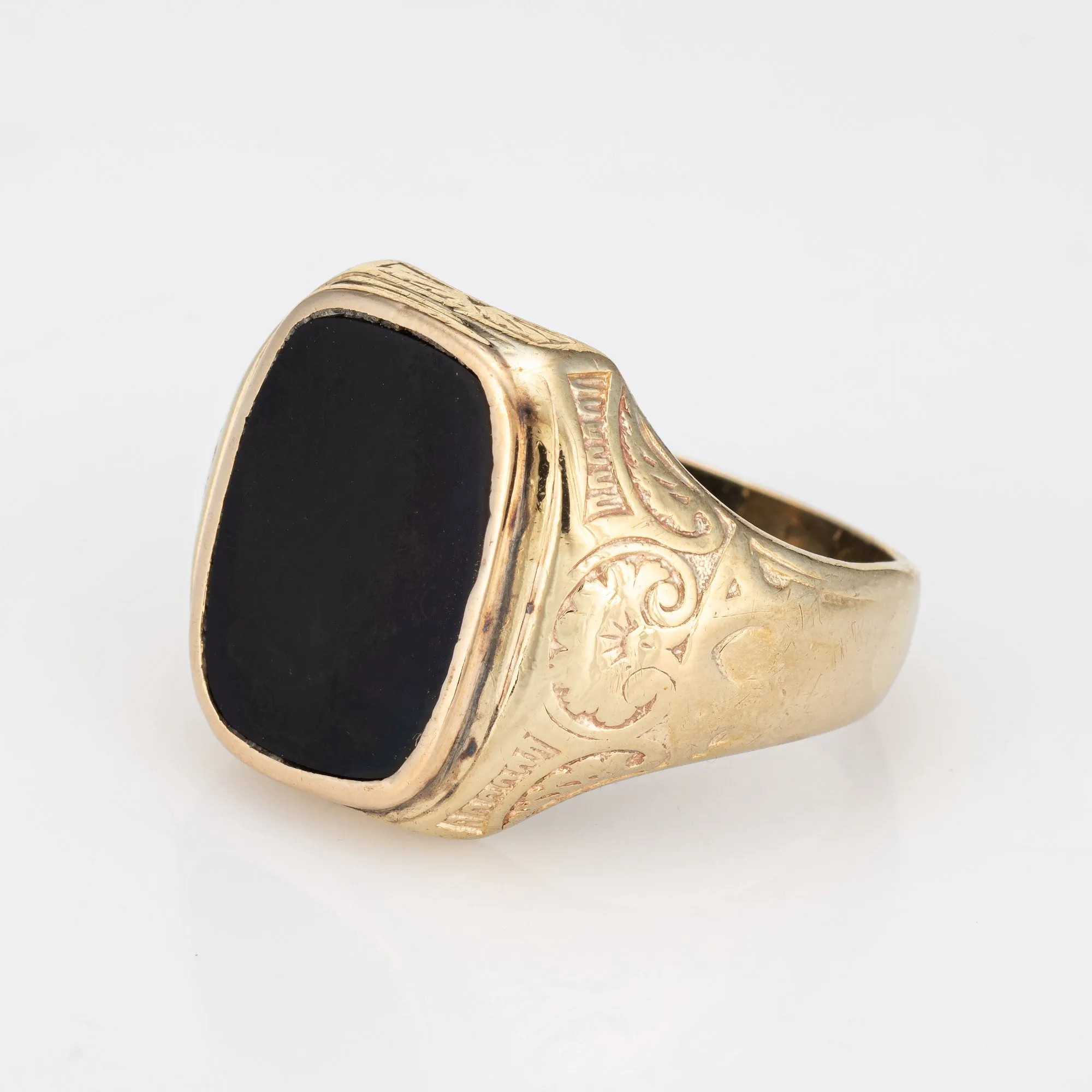 Vintage Art Deco Ring Inlaid Onyx Men's 14k Yellow Gold Sz 9.5 Square Signet