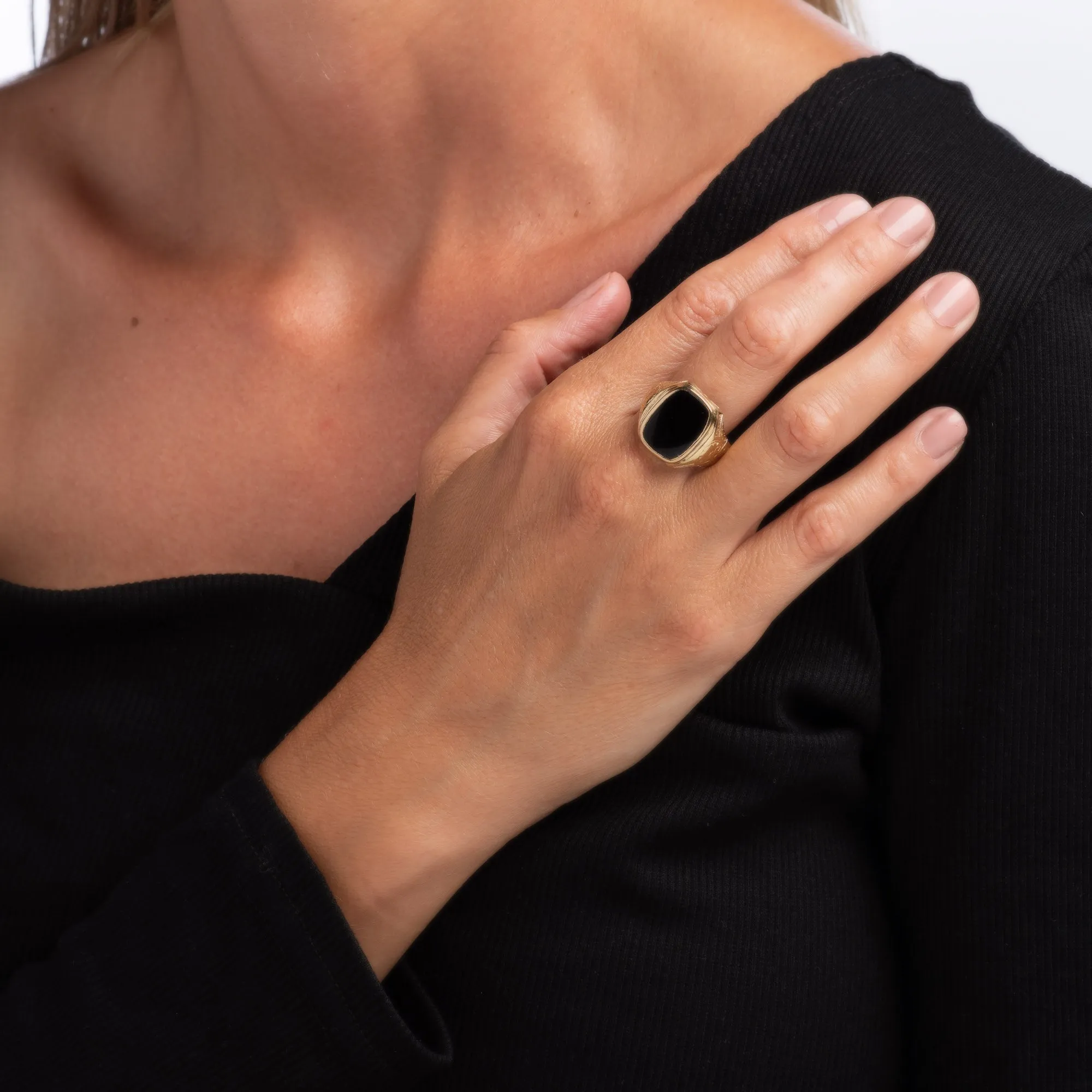 Vintage Art Deco Ring Inlaid Onyx Men's 14k Yellow Gold Sz 9.5 Square Signet