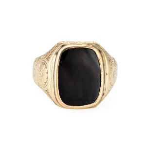 Vintage Art Deco Ring Inlaid Onyx Men's 14k Yellow Gold Sz 9.5 Square Signet