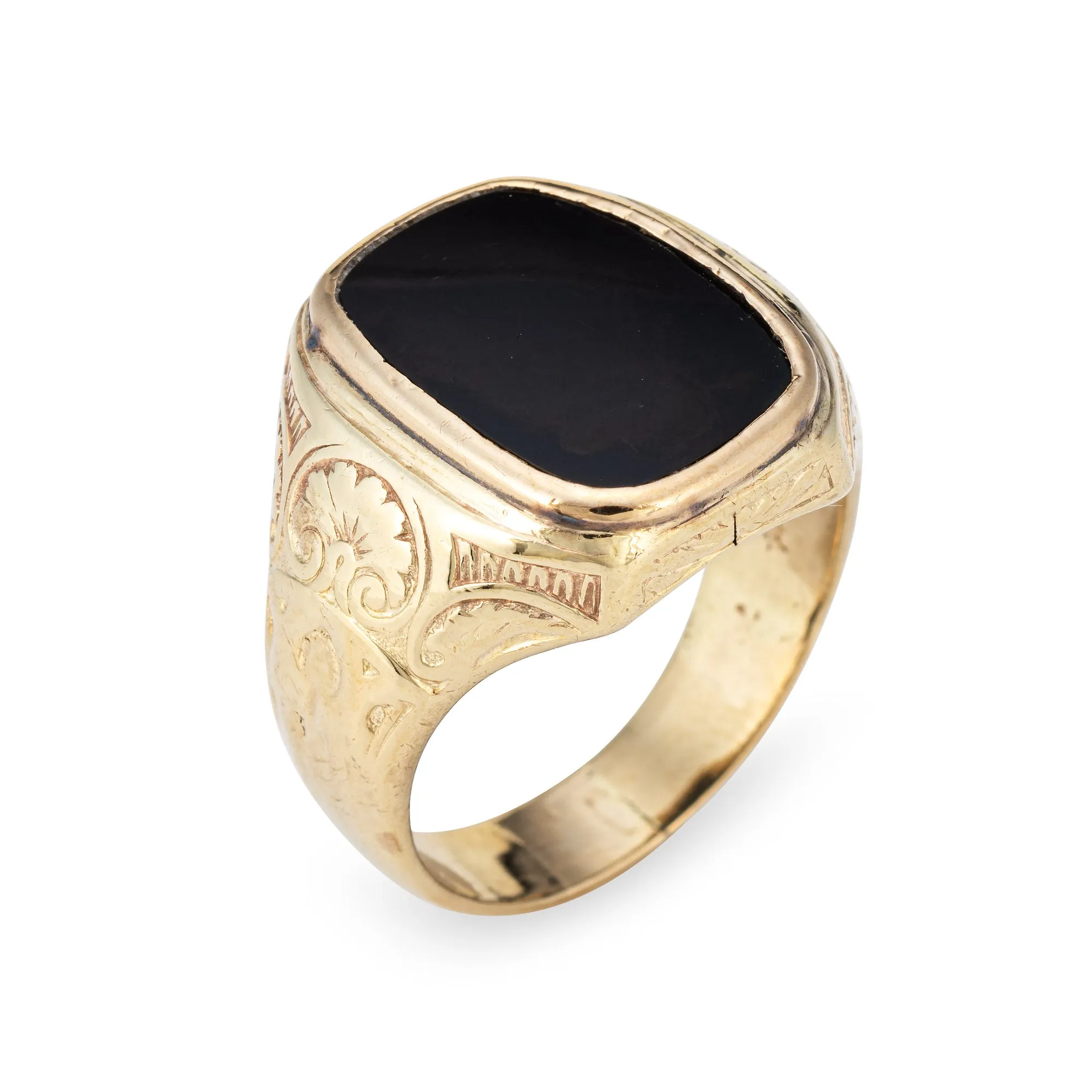 Vintage Art Deco Ring Inlaid Onyx Men's 14k Yellow Gold Sz 9.5 Square Signet