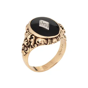 Vintage Art Deco Ring Onyx Diamond Men's 10k Yellow Gold Sz 9.5 Oval Signet
