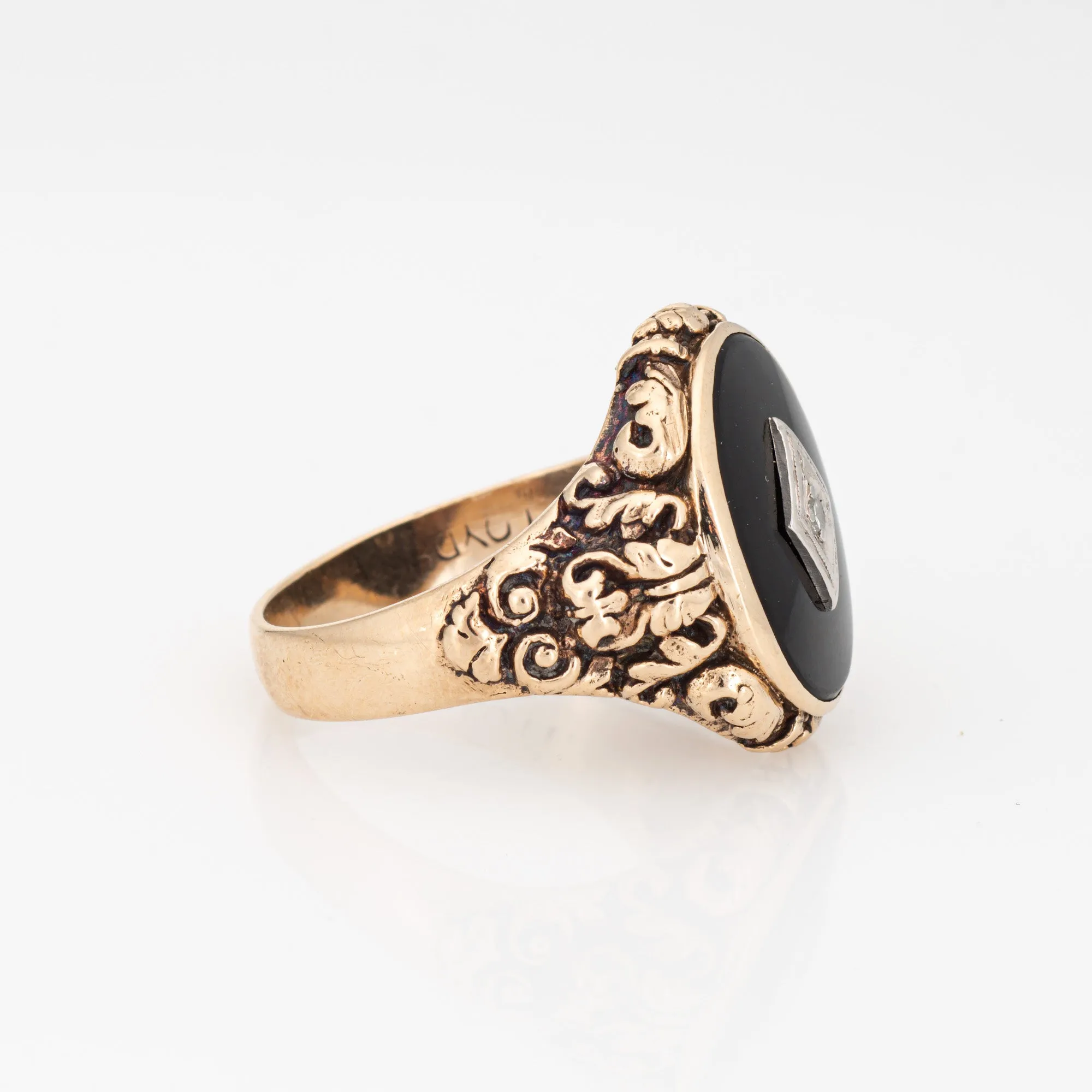 Vintage Art Deco Ring Onyx Diamond Men's 10k Yellow Gold Sz 9.5 Oval Signet
