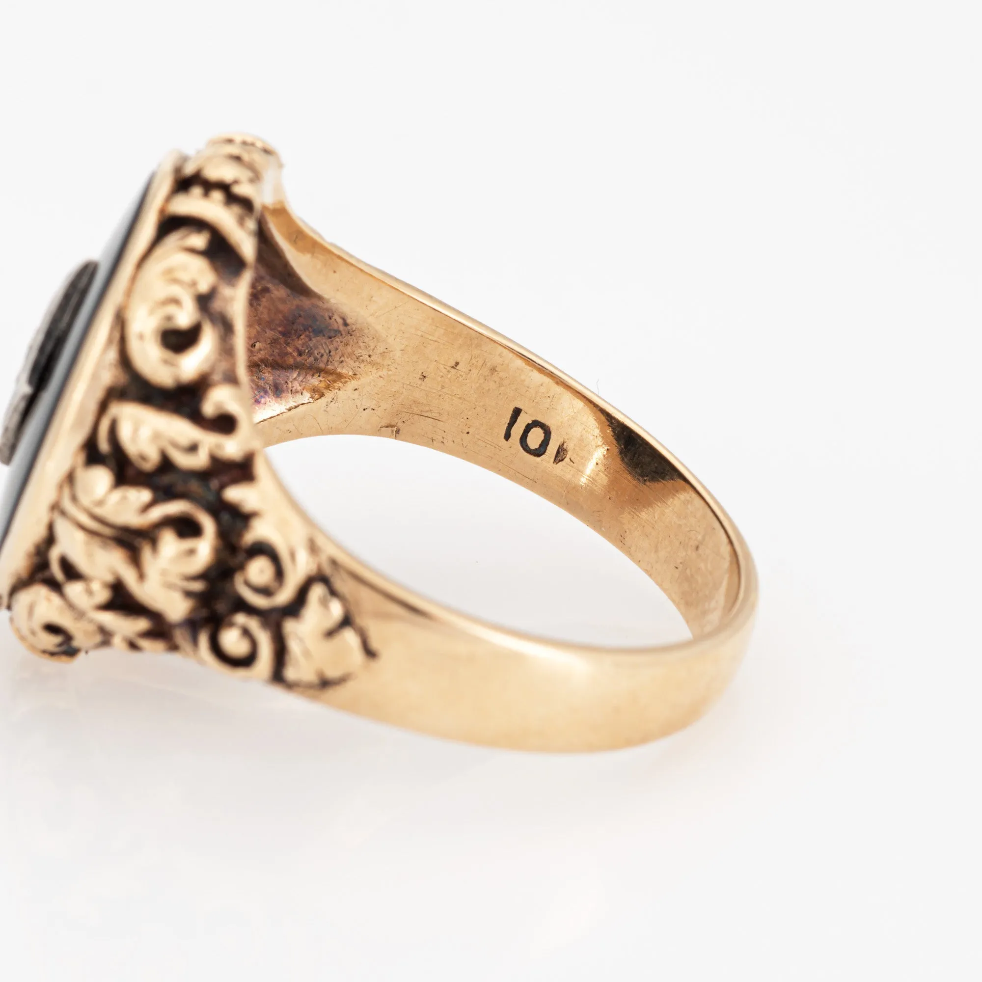 Vintage Art Deco Ring Onyx Diamond Men's 10k Yellow Gold Sz 9.5 Oval Signet