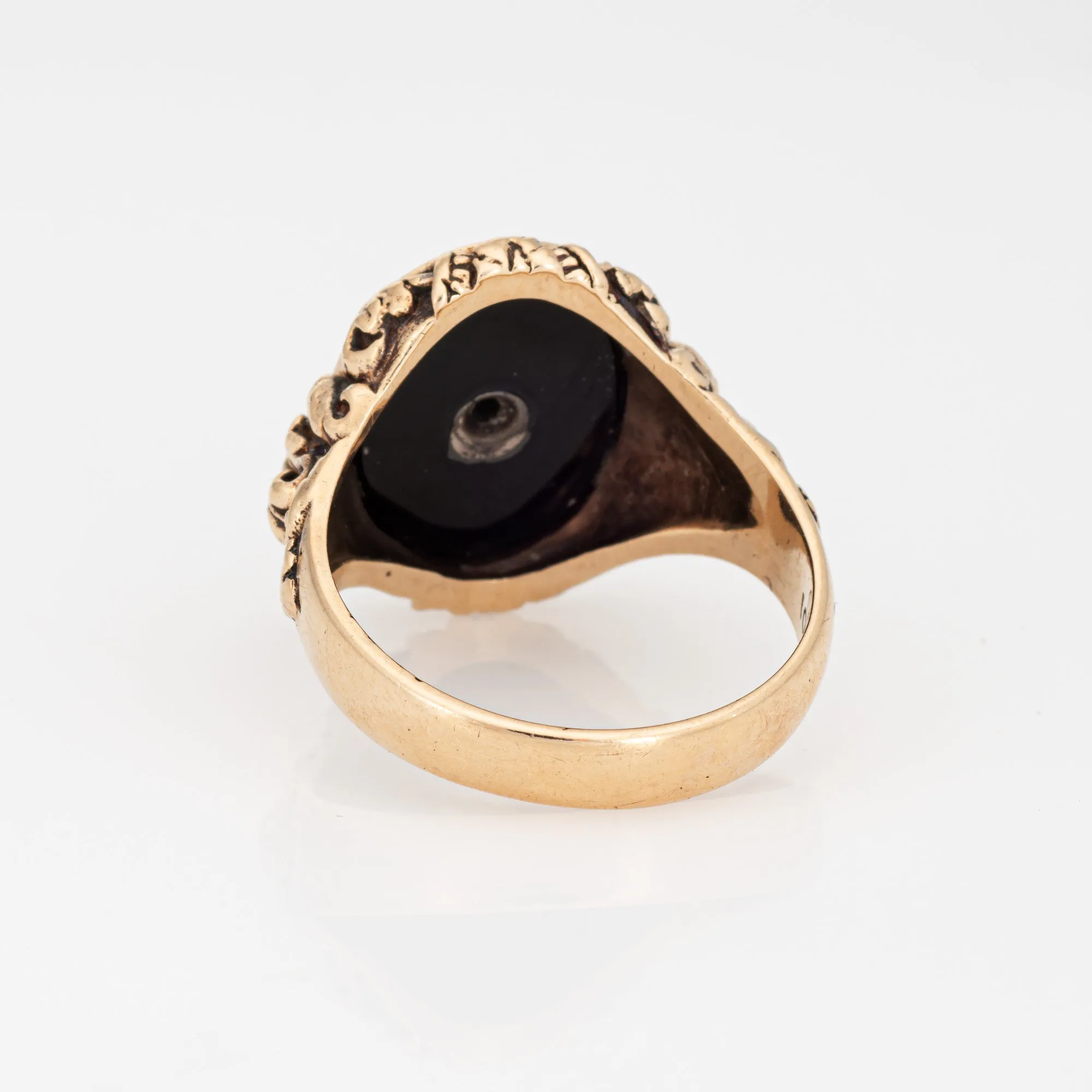 Vintage Art Deco Ring Onyx Diamond Men's 10k Yellow Gold Sz 9.5 Oval Signet