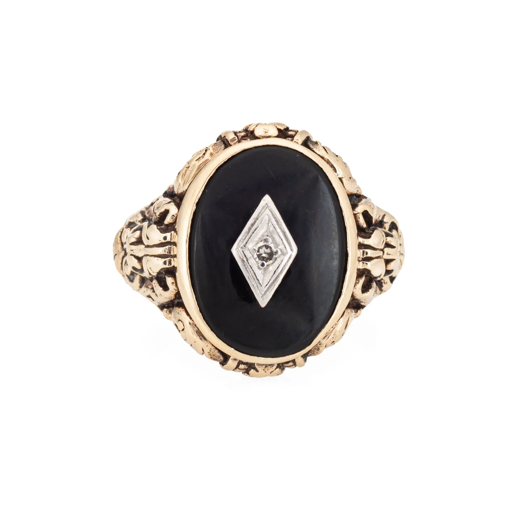 Vintage Art Deco Ring Onyx Diamond Men's 10k Yellow Gold Sz 9.5 Oval Signet