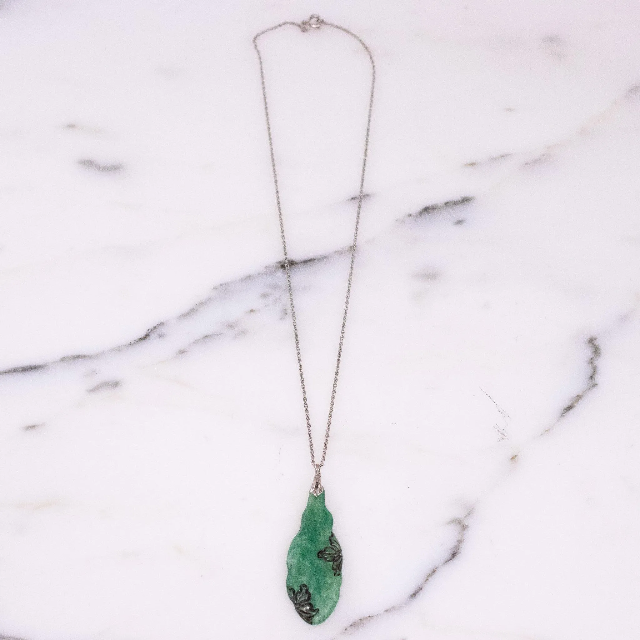 Vintage Art Deco Sterling Silver Jade Green Pressed Glass with Floral Etching