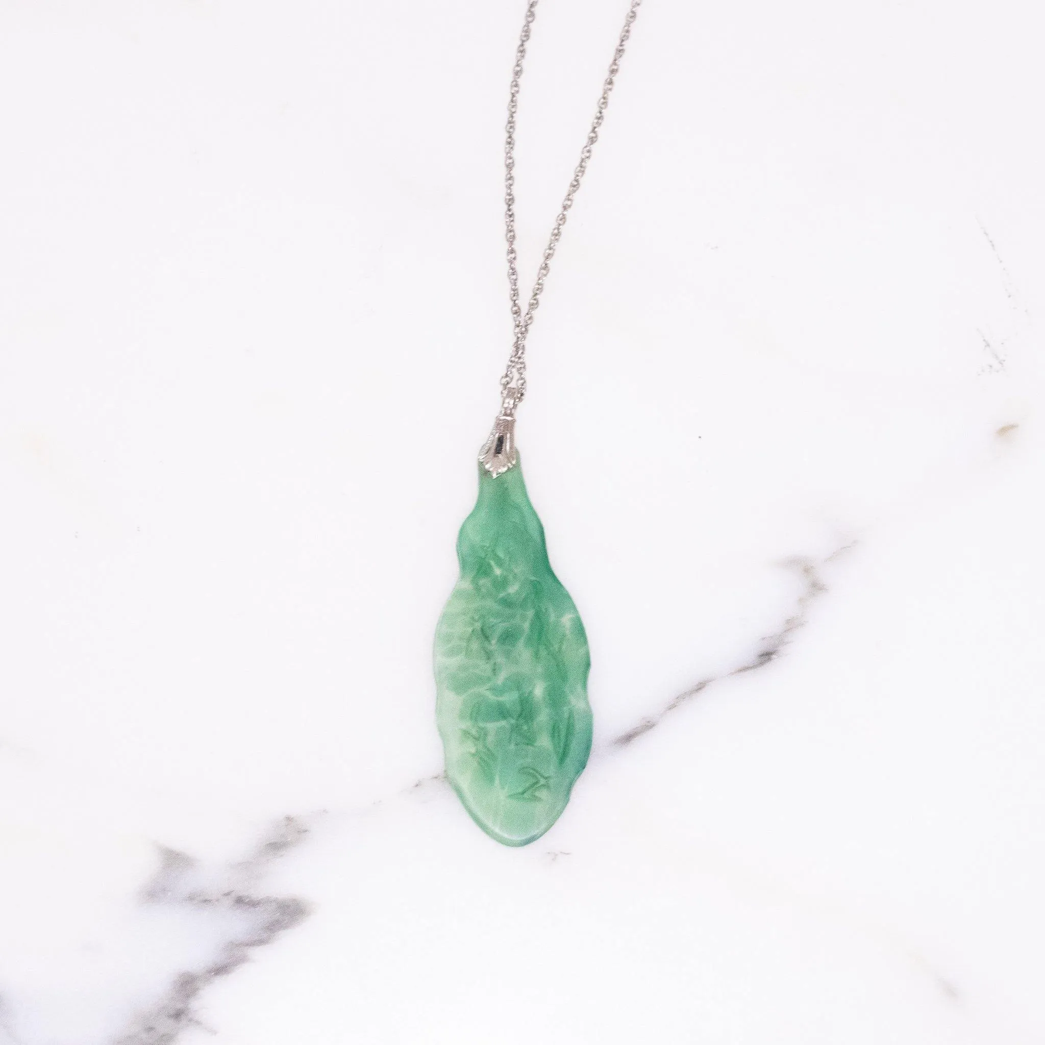 Vintage Art Deco Sterling Silver Jade Green Pressed Glass with Floral Etching