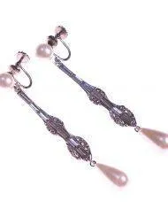 Vintage Art Deco Style Marvella Pearl and Diamante Teardrop Earrings