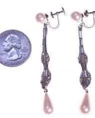 Vintage Art Deco Style Marvella Pearl and Diamante Teardrop Earrings