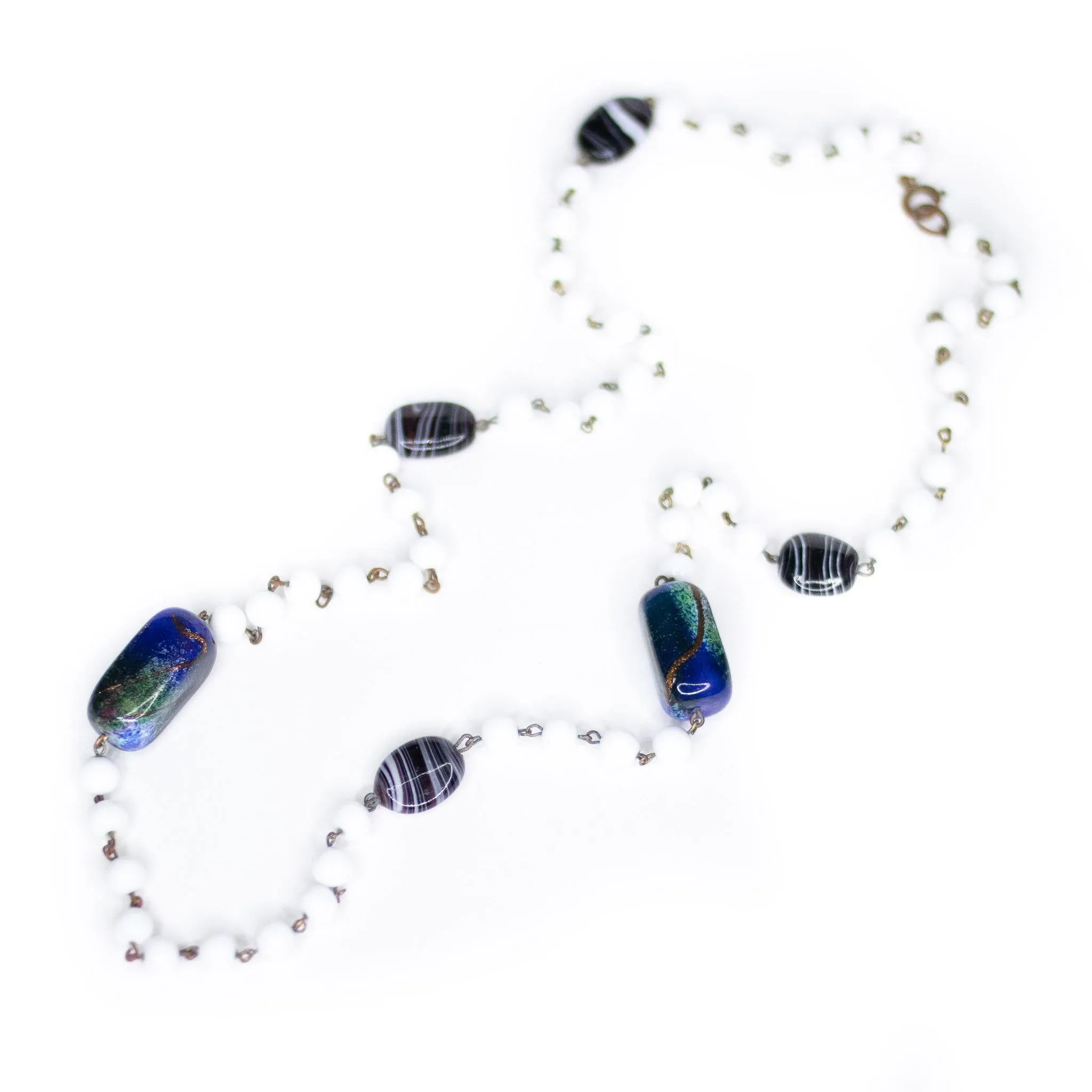 Vintage Art Deco Style Milk Glass and Art Glass Beaded Necklace
