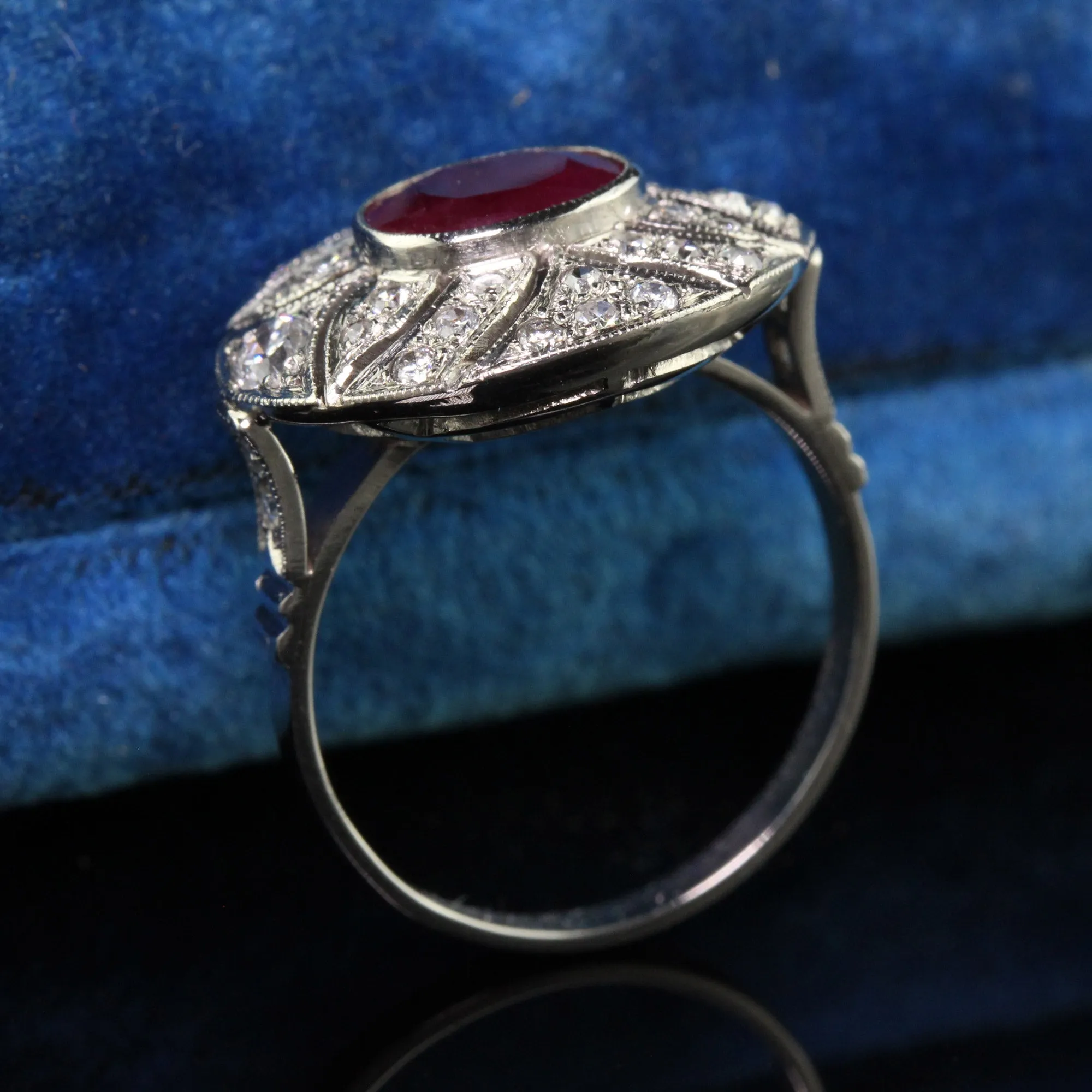 Vintage Art Deco Style Platinum Ruby and Diamond Cocktail Ring