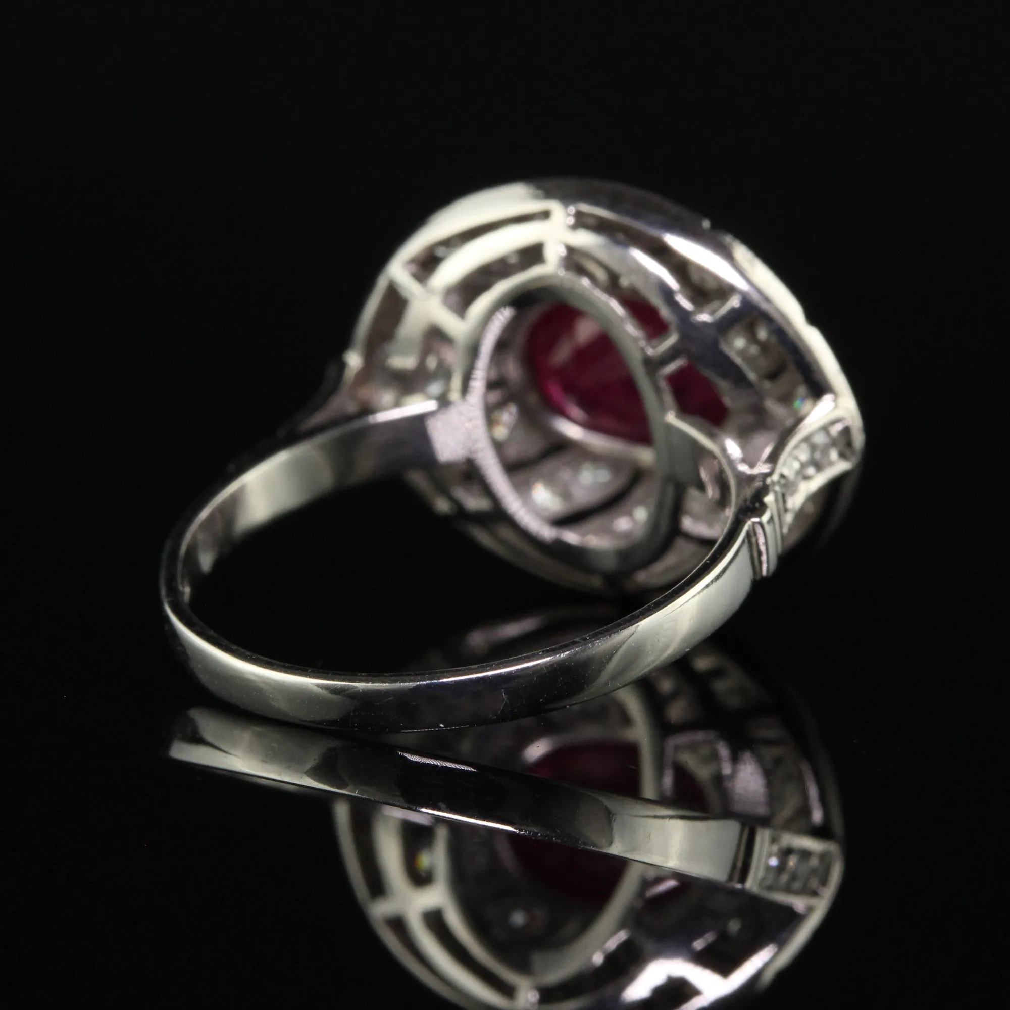 Vintage Art Deco Style Platinum Ruby and Diamond Cocktail Ring