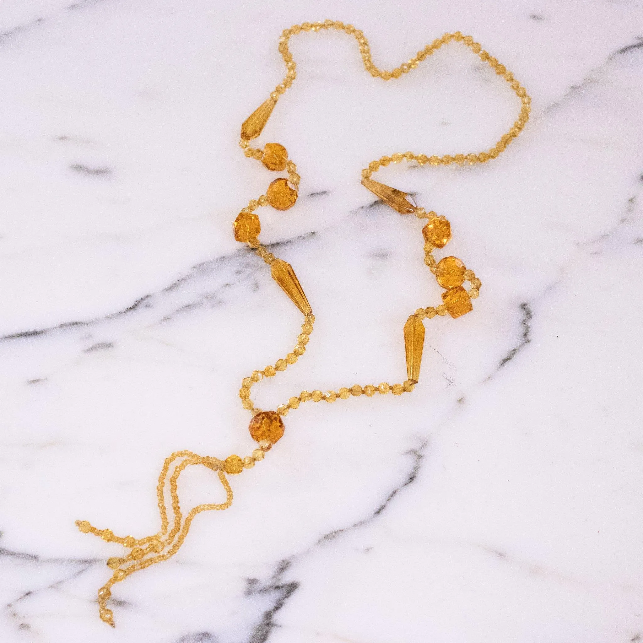 Vintage Art Deco Yellow Faceted Crystal Tassel Necklace