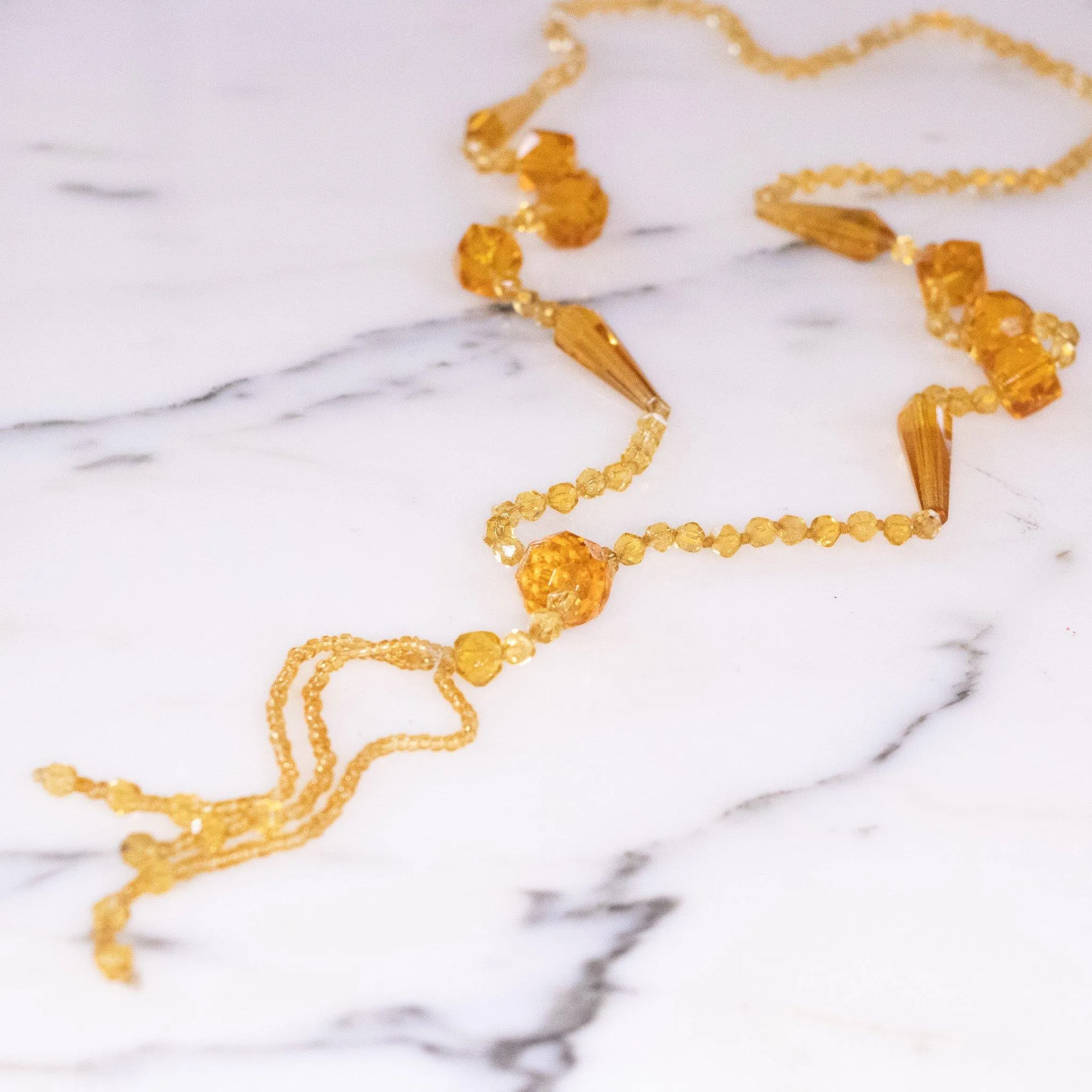 Vintage Art Deco Yellow Faceted Crystal Tassel Necklace