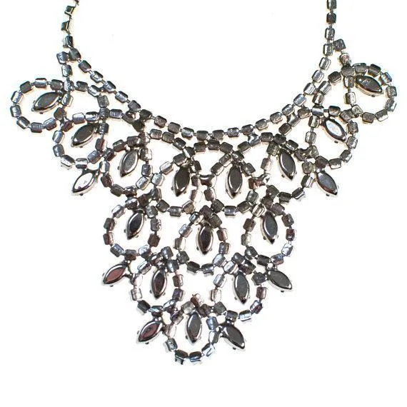 Vintage Art Ruby Red and Diamante Rhinestone Bib Necklace