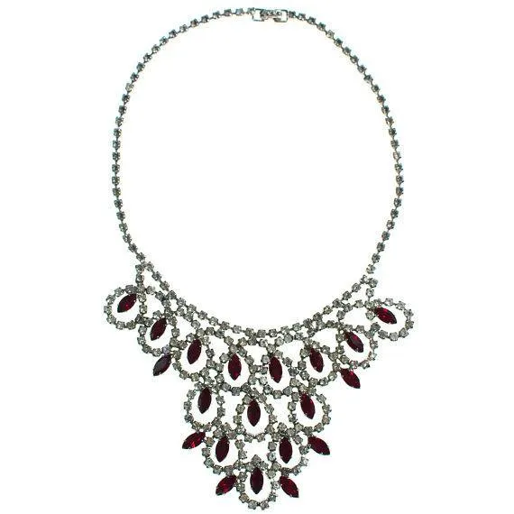 Vintage Art Ruby Red and Diamante Rhinestone Bib Necklace