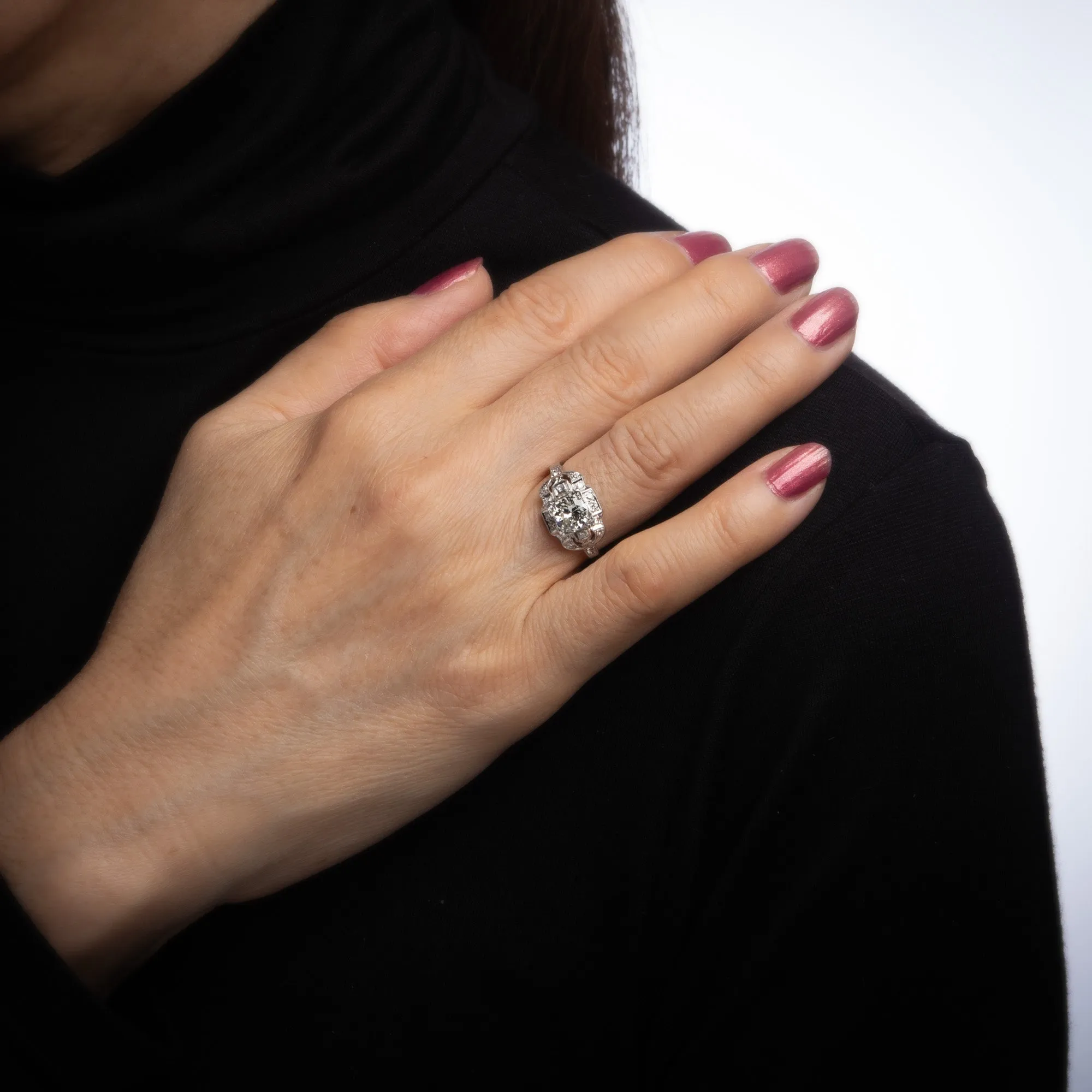 Vintage Deco 0.85ct Diamond Engagement Ring Platinum Fine Antique Jewelry 6.25