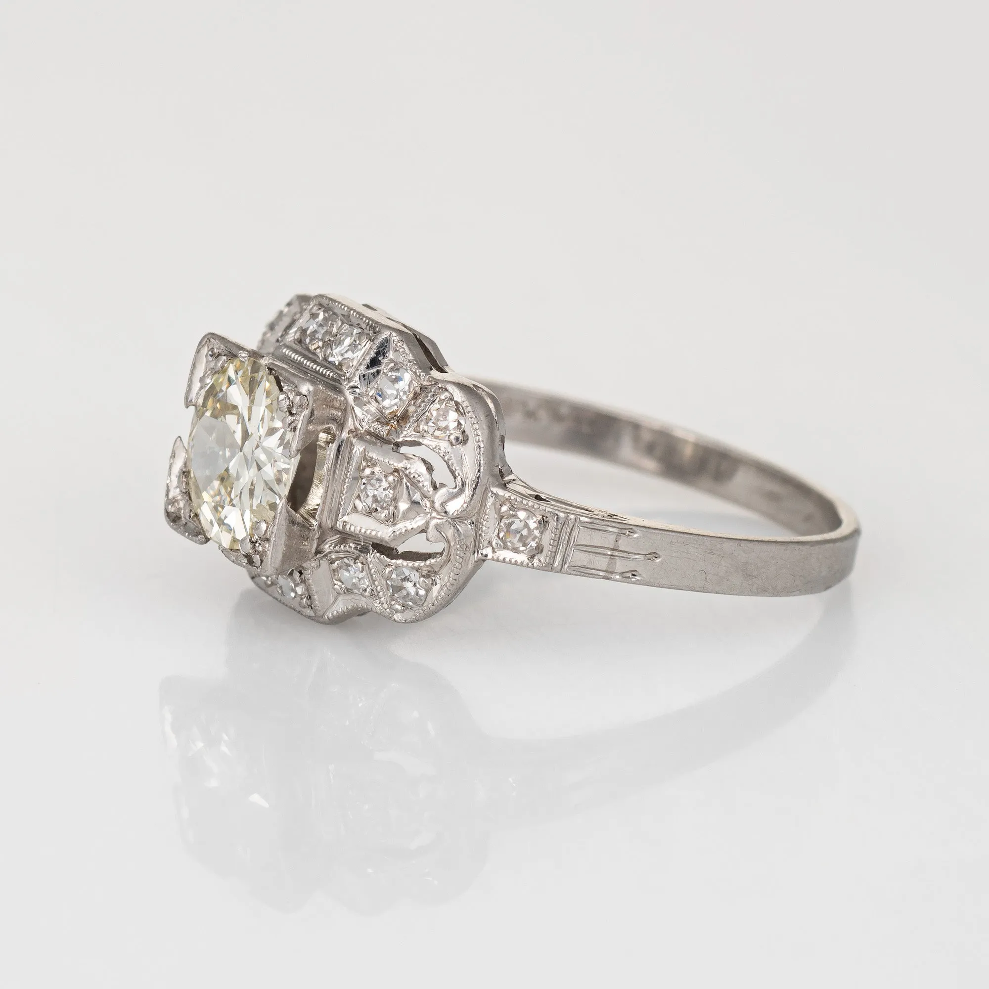 Vintage Deco 0.85ct Diamond Engagement Ring Platinum Fine Antique Jewelry 6.25