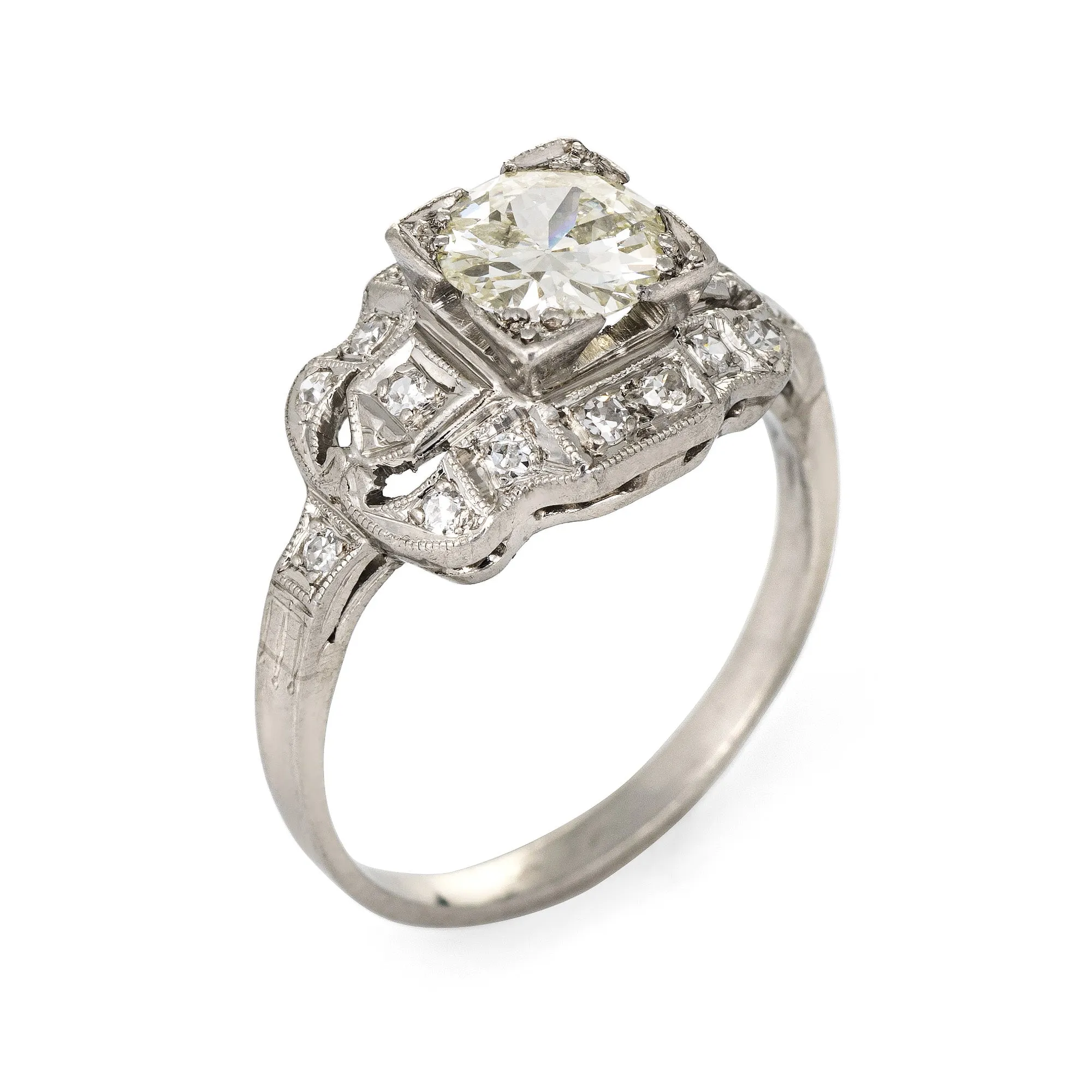 Vintage Deco 0.85ct Diamond Engagement Ring Platinum Fine Antique Jewelry 6.25