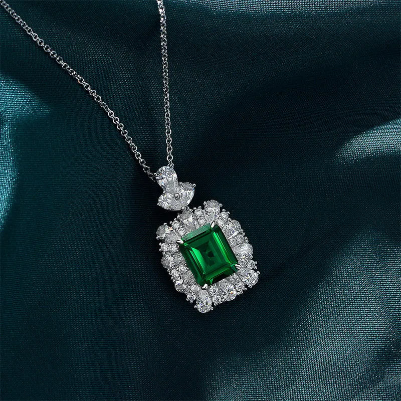 Vintage Emerald Cut 4.0ct Created Diamond Luxury Pendant Necklace