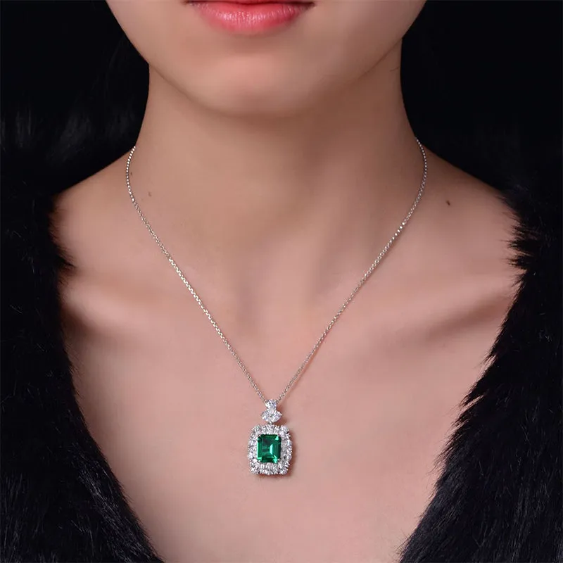 Vintage Emerald Cut 4.0ct Created Diamond Luxury Pendant Necklace