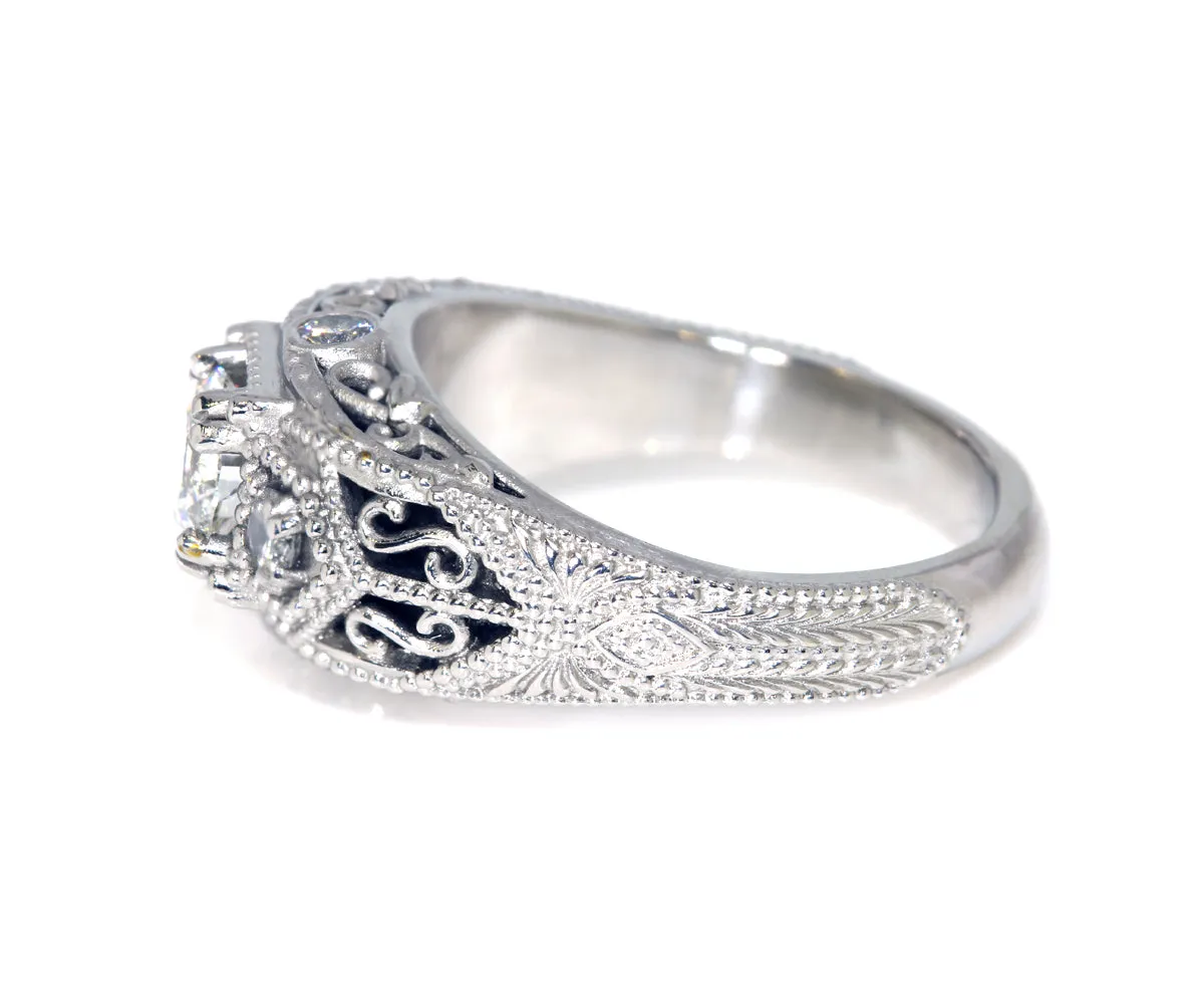 Vintage Engraved Halo Filigree Diamond Ring