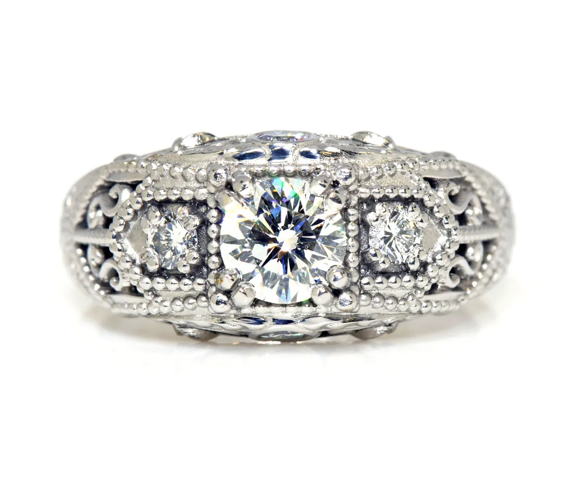 Vintage Engraved Halo Filigree Diamond Ring