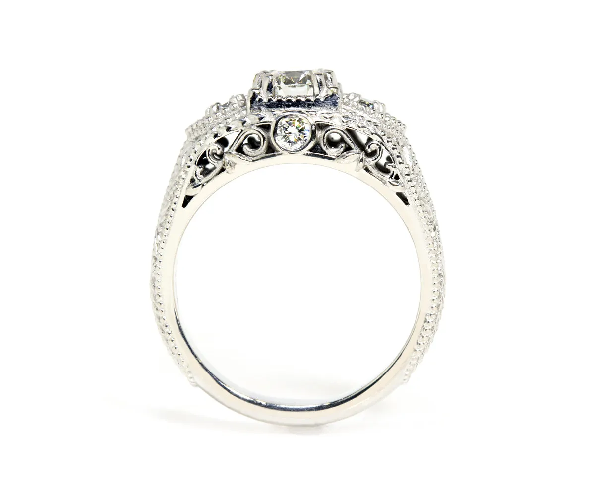 Vintage Engraved Halo Filigree Diamond Ring