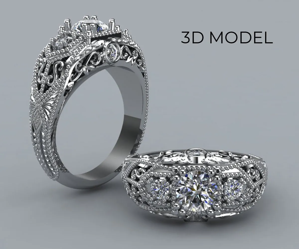 Vintage Engraved Halo Filigree Diamond Ring