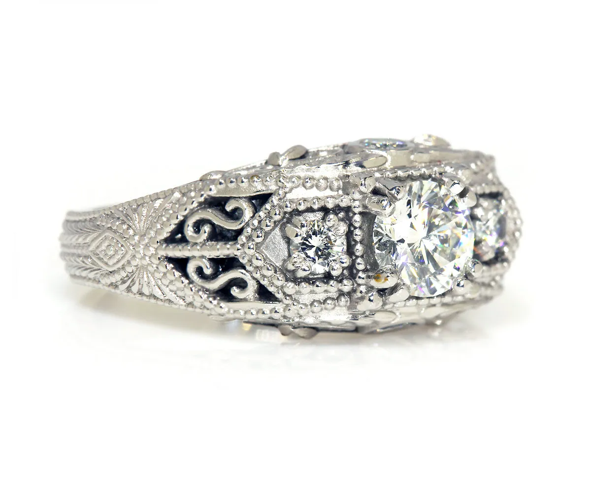 Vintage Engraved Halo Filigree Diamond Ring